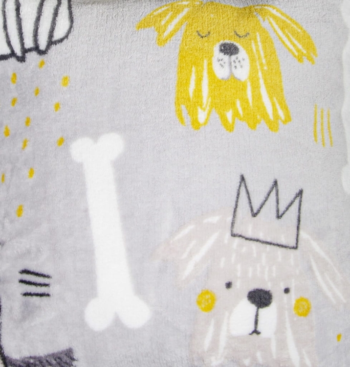 Koc mikrofibra Doggos 150x200 cm szary wzór psy ciepły puszysty