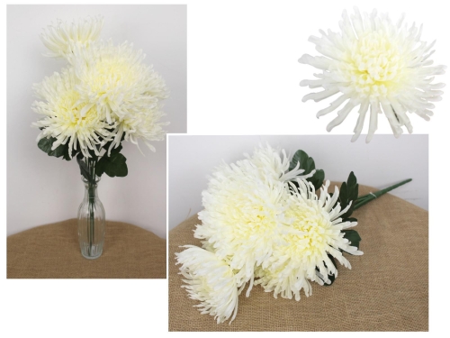 Bukiet chryzantema igiełkowa ecru 58 cm 7 kwiatów sztuczne