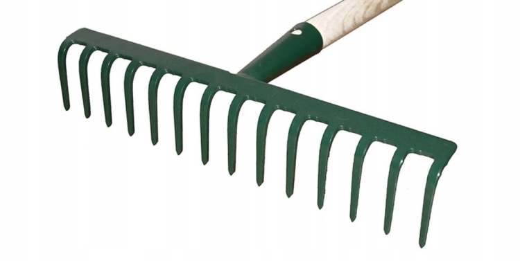 Grabie ogrodowe stalowe z płaską belką 16 zębów 41 cm 130 cm