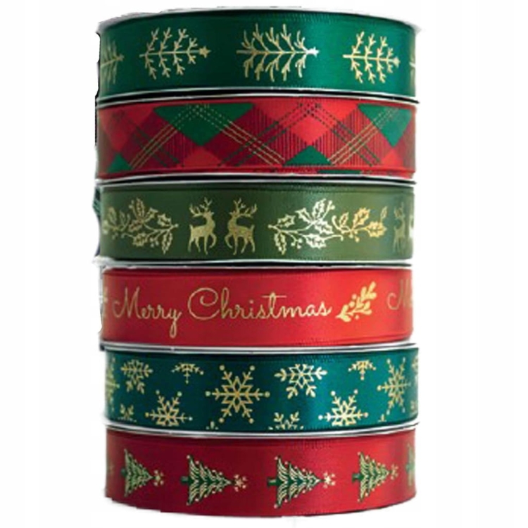 Wstążka satynowa CHRISTMAS Interdruk 1,5×300 cm – świąteczna ozdoba