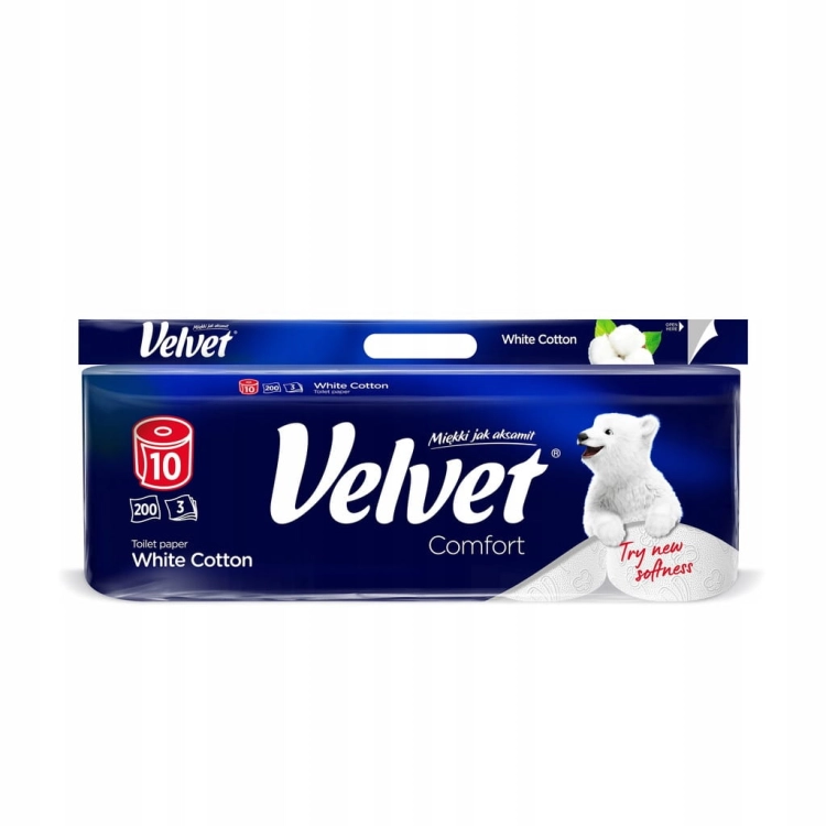 Velvet White COMFORT Cotton – papier toaletowy 3w, 200 listków, 10 rolek