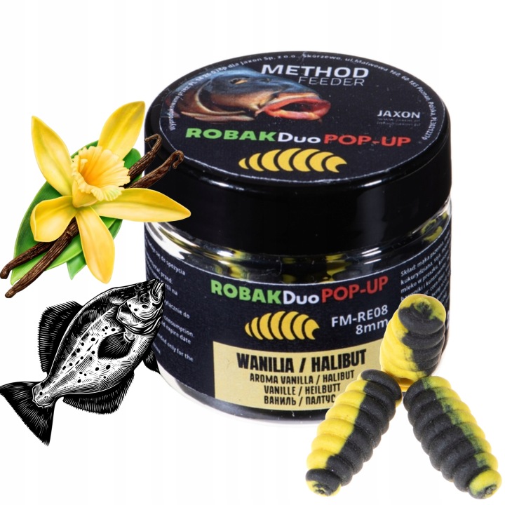 Waftersy-ROBAK-DUO-COLOR-POP-UP-8mm-JAXON-Method-Feeder-WANILIA-HALIBUT