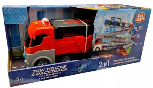 ELEFUN 2w1 Auto transporter i tor wyścigowy + 8 autek 135 cm czerwony 822
