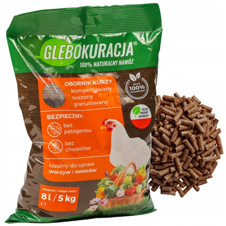 Obornik kurzy organiczny granulowany nawóz GLEBOKURACJA 8L HIT !