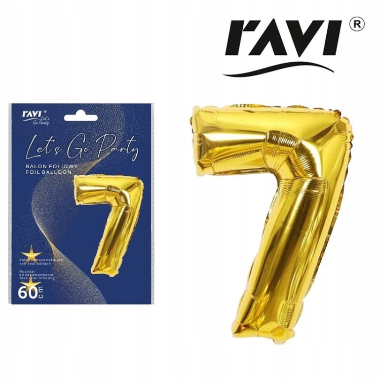 Balon foliowy cyfra 7 złota urodziny 82cm