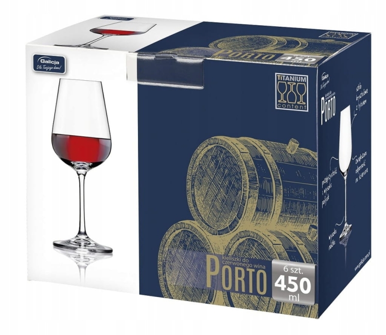 Zestaw Kieliszków do wina czerwonego Galicja Porto bezbarwny 450ml 6 szt.