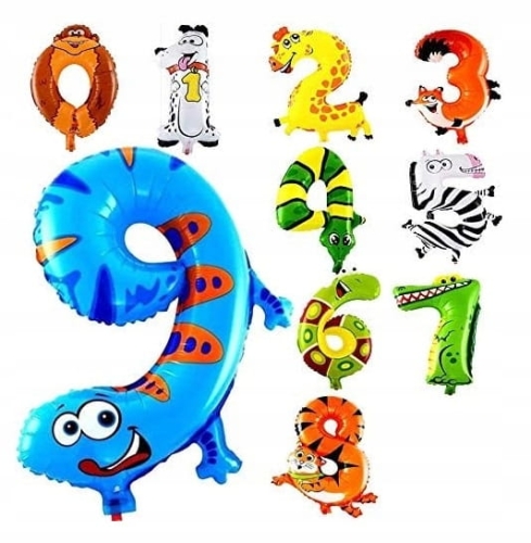 Balon foliowy cyfra 9 Jaszczurka Urodziny Impreza zwierzaki 1szt