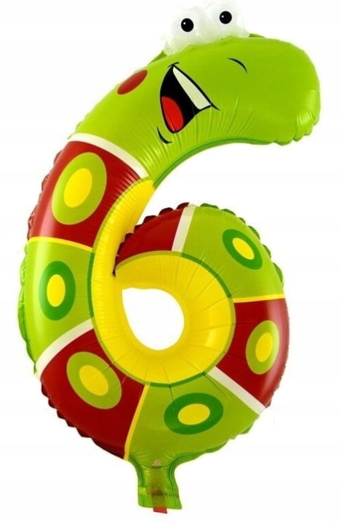 Balon foliowy cyfra 6 wąż 40 cm zwierzątka