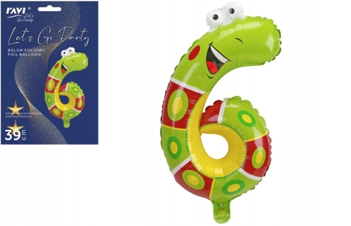 Balon foliowy cyfra 6 wąż 40 cm zwierzątka