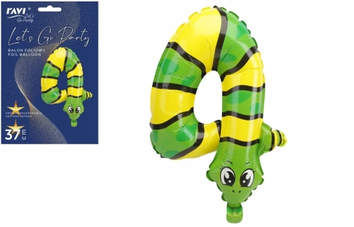 Balon foliowy urodziny party cyfra czwórka 4 wąż