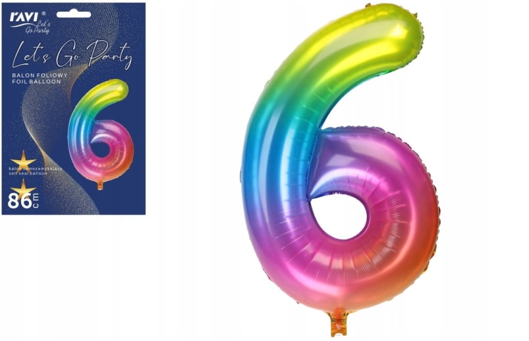 Balon foliowy na hel cyfra 6 kolor