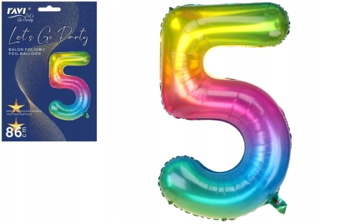 Balon foliowy na hel cyfra 5 kolor 86cm