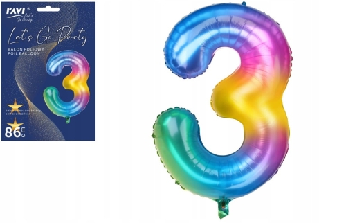 Balon foliowy na hel cyfra 3 kolor 86cm
