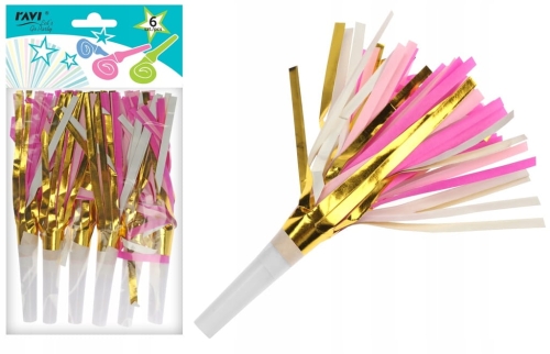 Urodziny gwizdki z frędzlami gold and pink ravi 6 sztuk