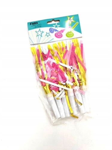 Urodziny gwizdki z frędzlami gold and pink ravi 6 sztuk