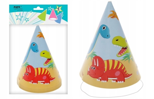 Czapeczki papierowe dinosaur urodziny 6szt