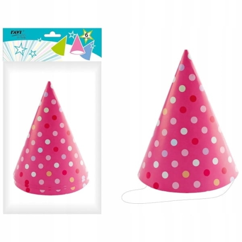 LGP Czapeczki papierowe urodziny Pink dots 6 szt.