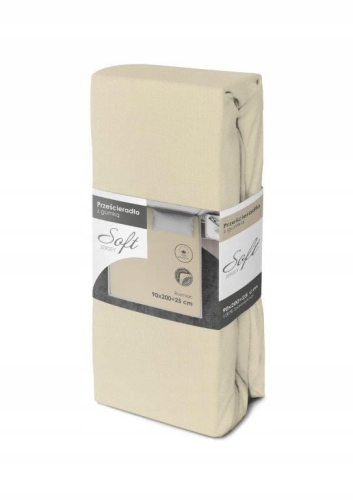 Prześcieradło jersey soft z gumką 90x200 +25cm kremowe