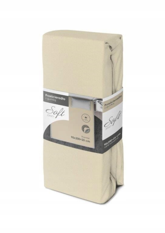 Prześcieradło jersey soft z gumką 90x200 +25cm kremowe