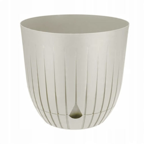 Doniczka BRITTA kremowa 21 cm z podstawką – elegancka doniczka ryflowana do salonu i balkonu