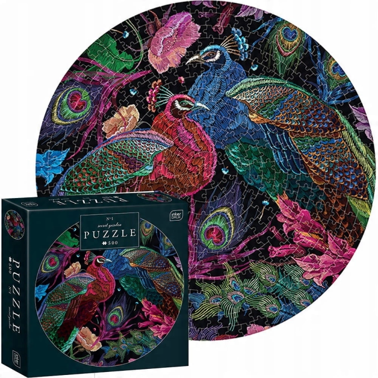 Puzzle Interdruk 500 elementów Round Secret Garden 1 – okrągłe puzzle 63 cm – dekoracja fauna i flora
