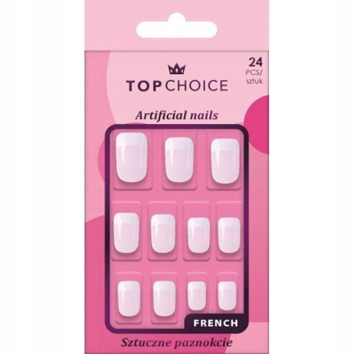 TOP CHOICE sztuczne paznokcie bez kleju, French 78415 24szt
