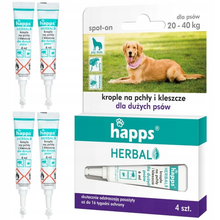 Happs krople na pchły i kleszcze dla dużych psów 20–40 kg – 16 tygodni