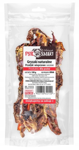 Przełyk wieprzowy suszony 100g – naturalny gryzak dla psa