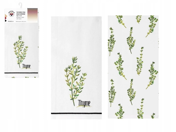 Ściereczki kuchenne 40×60 cm, 100% bawełna, paski i napisy – 2 szt.