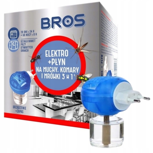 BROS Elektro + płyn 3w1 na komary, muchy i mrówki – 20 dni ochrony