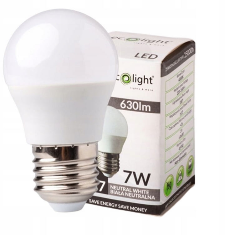 Żarówka LED E27 G45 7W 4000K 630lm – neutralna barwa, energooszczędna