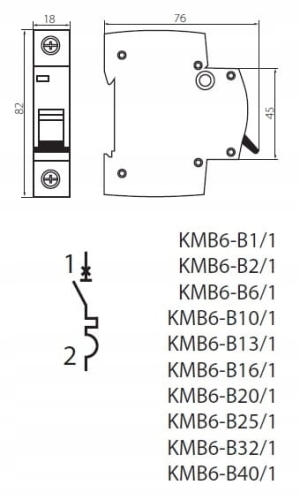 Wyłącznik nadprądowy 1P KANLUX KMB6-B20/1 20A – aparatura modułowa