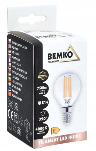 Żarówka LED E14 G45 6W 2700K 700lm filament kulka – ciepła biel