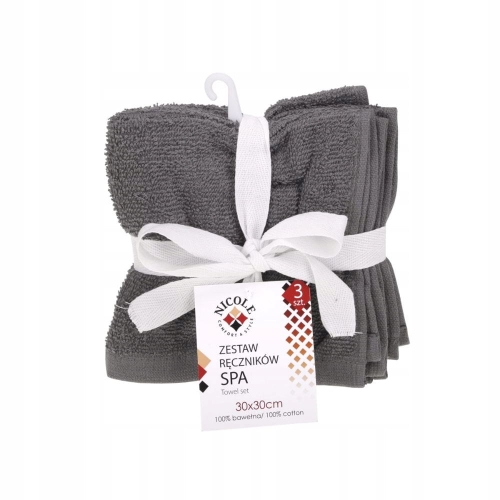 Zestaw ręczników SPA 30x30cm stalowy – bawełniane, miękkie i chłonne 3 szt.