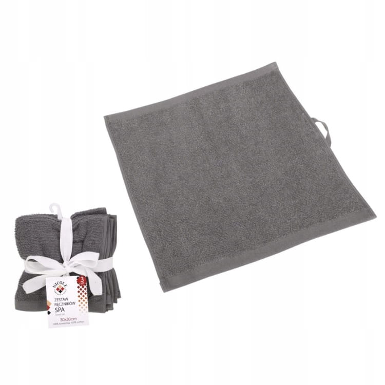 Zestaw ręczników SPA 30x30cm stalowy – bawełniane, miękkie i chłonne 3 szt.