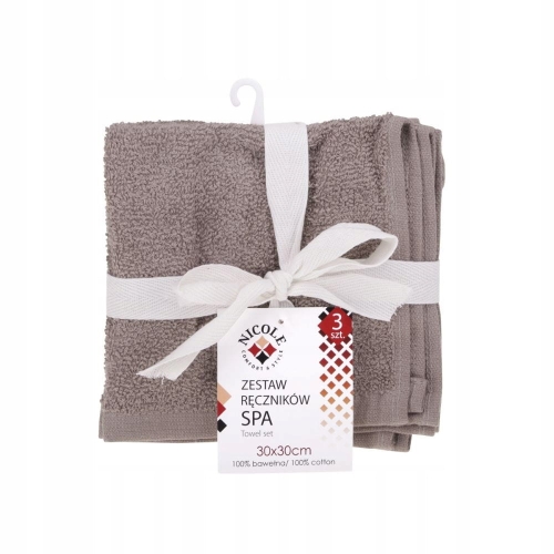 Zestaw ręczników SPA 30x30cm mokka – bawełniane, miękkie i chłonne 3 szt.